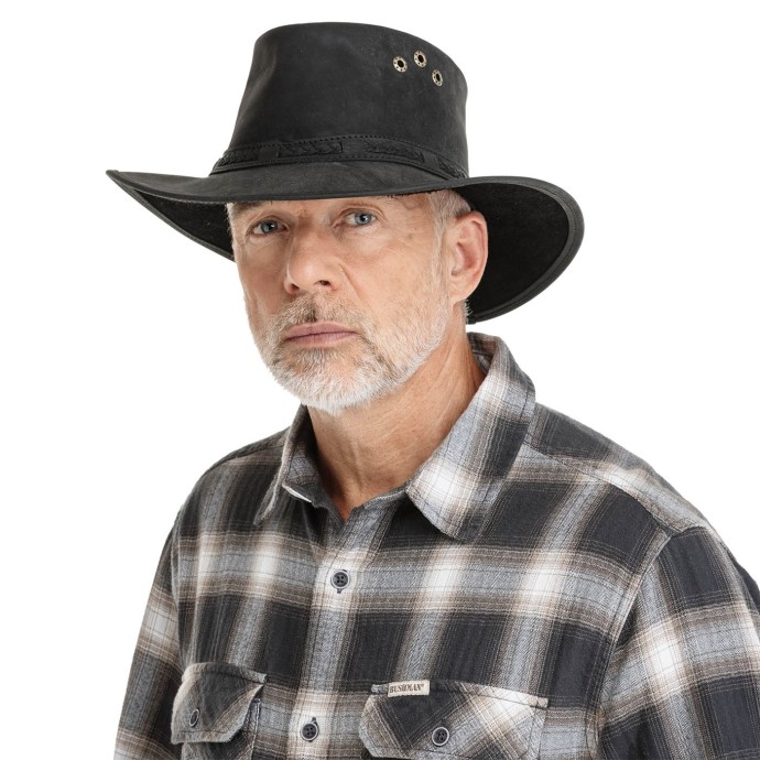 bushman pánsky kožený klobúk čierný
