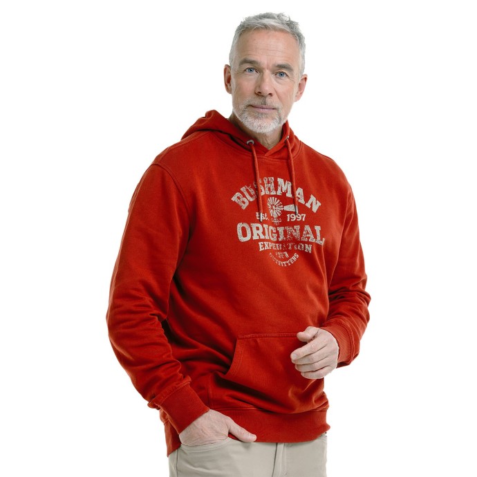 Bushman Pánska mikina cez hlavu s klokaním vreckom a kapucňou červená